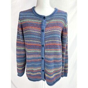NorthStyle Cardigan Women XL Blue Striped Knit Sweater Cotton Blend
